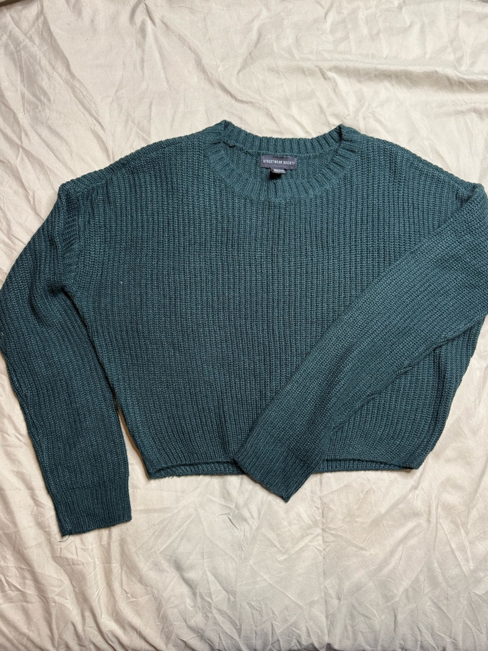 Streetwear Society Green Crewneck Cropped Knit Sweater Womens Medium